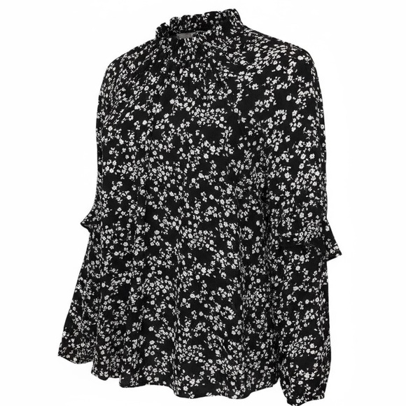 Moa Moa Tops - Moa Moa Floral Print Mock Neck Ruffle Detail Blouse Size L